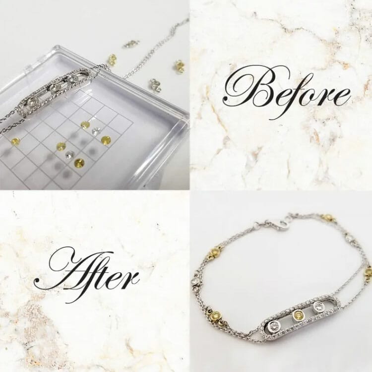 A picture showcasing the transformation of a bracelet through exemplary Jewelry Repair Services.