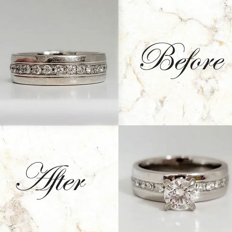 Before and after pictures of wedding ring restoration by a Jewelry Repair Services.