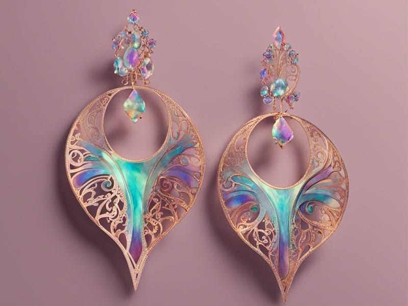 A pair of Statement Earrings with a colorful design.