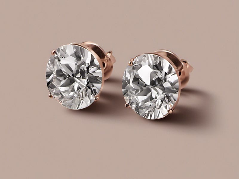 A pair of rose gold stud earrings with diamonds.