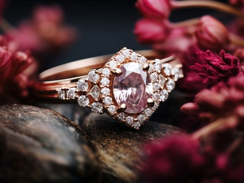 An engagement ring with a morganite stone.