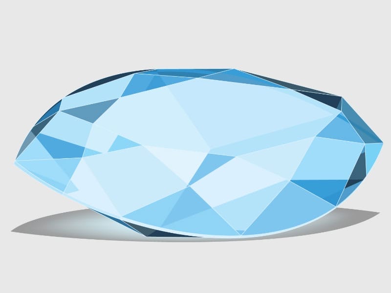 A March Aquamarine gemstone on a white background.