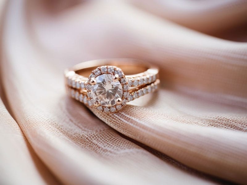 An engagement ring with a Ring Wrap on a silk fabric.