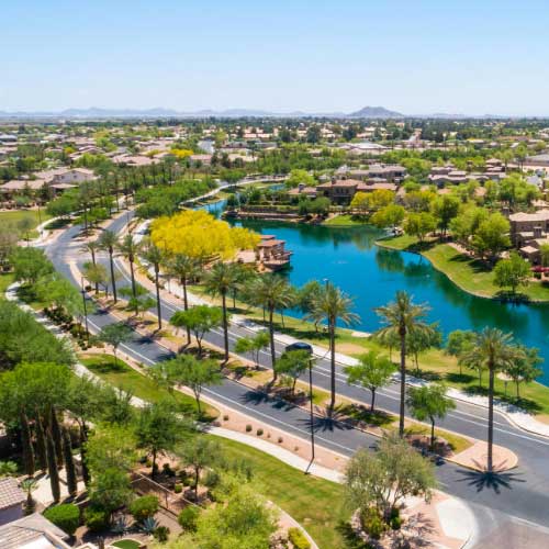 An aerial view of a residential neighborhood in Chandler, Arizona.