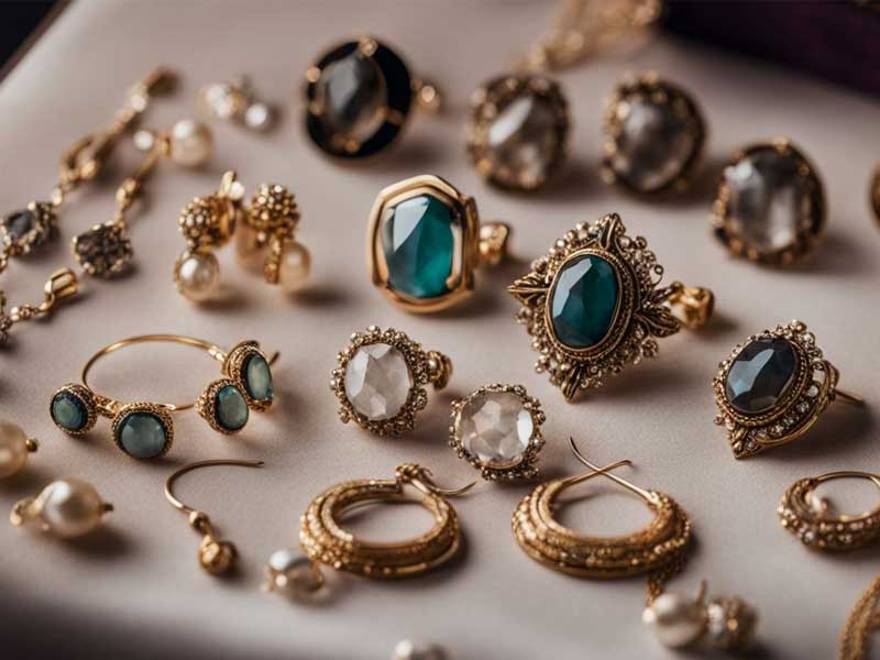 An assortment of elegant vintage jewelry featuring pearls and gemstones.